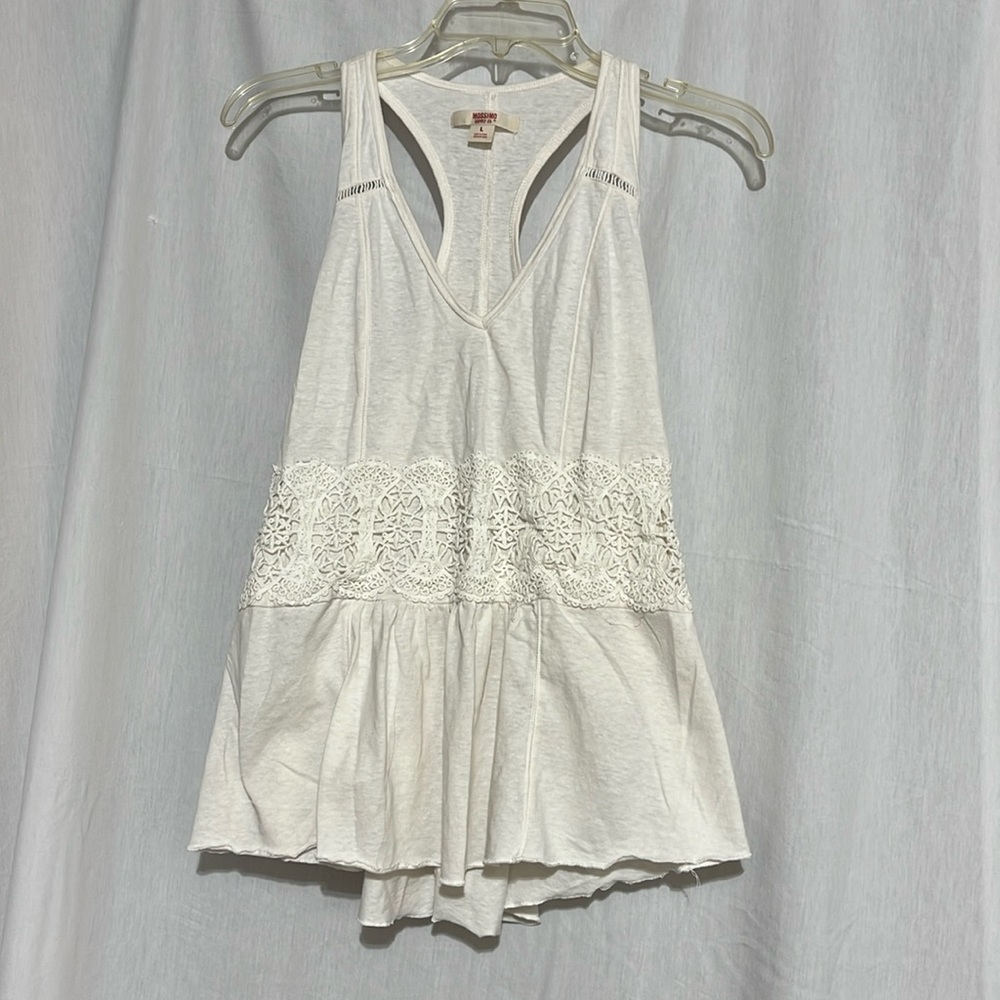 Mossimo women’s racerback tank top size L macrame lace around waist